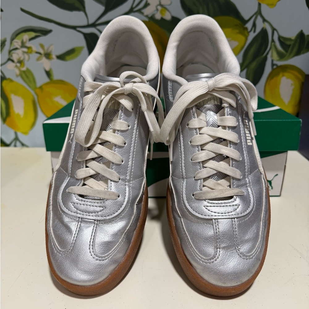 Puma Metallic Silver Sneakers with Brown Sole - Picture 2 of 3